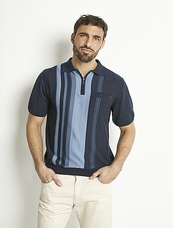 Polo zippé manches courtes rayures jacquard