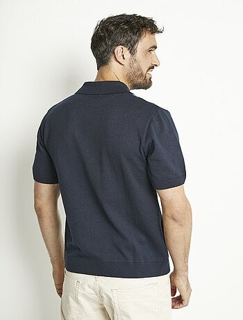 Polo zippé manches courtes rayures jacquard