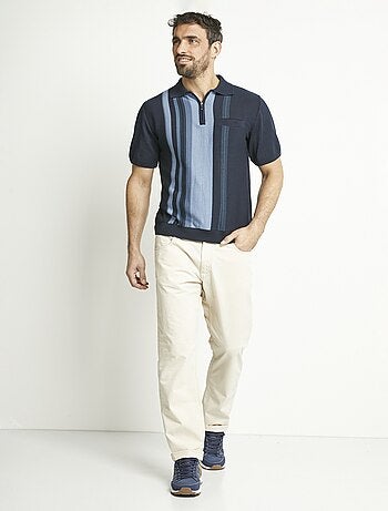 Polo zippé manches courtes rayures jacquard