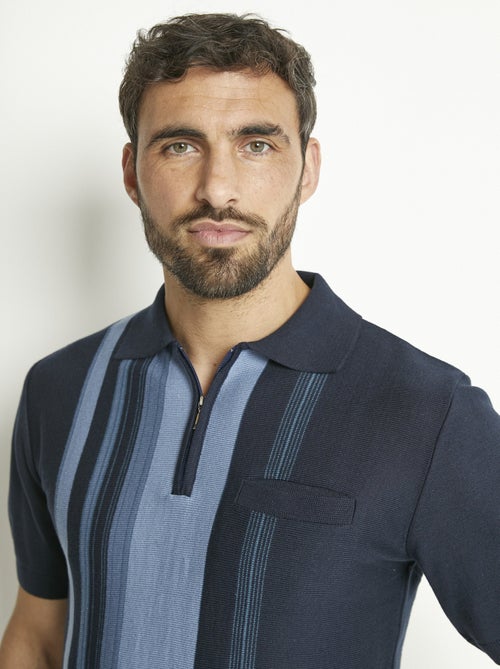 Polo zippé manches courtes rayures jacquard - Kiabi