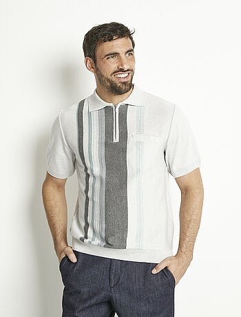 Polo zippé manches courtes rayures jacquard