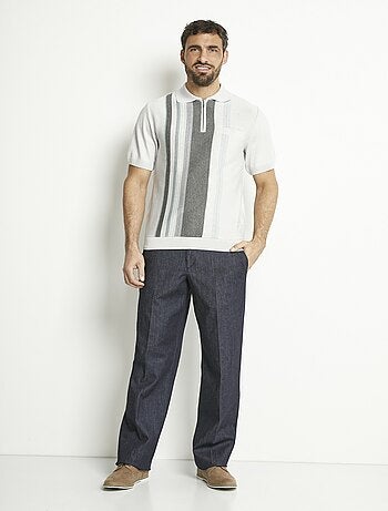 Polo zippé manches courtes rayures jacquard