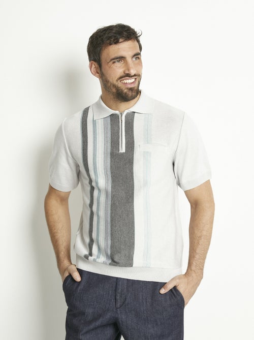 Polo zippé manches courtes rayures jacquard - Kiabi
