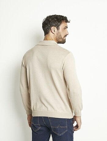 Polo zippé manches longues coton jacquard