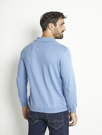 Polo zippé manches longues coton jacquard