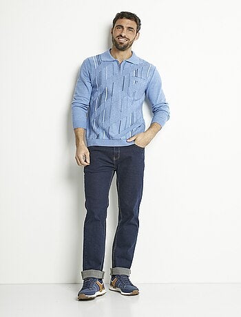Polo zippé manches longues coton jacquard