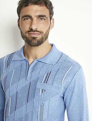 Polo zippé manches longues coton jacquard