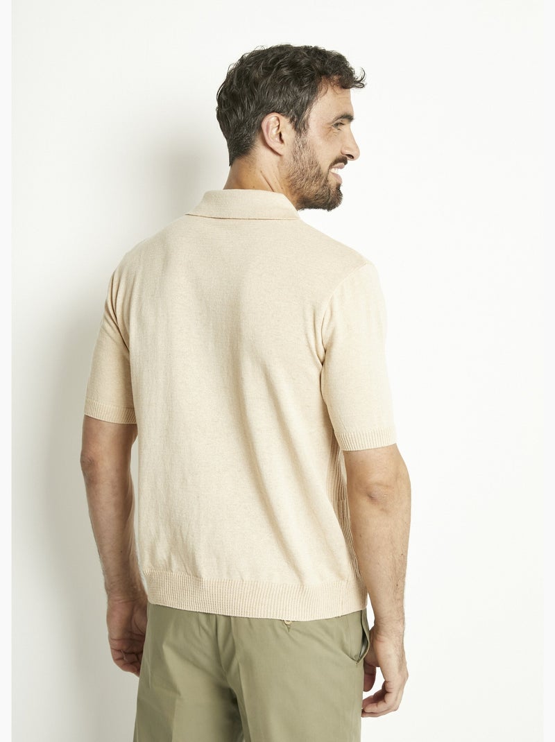 Polo zippé uni manches courtes coton cardé - Afibel Beige - Kiabi