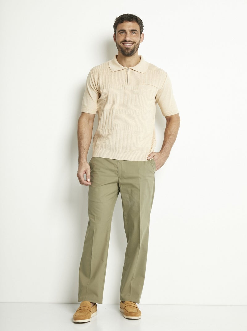 Polo zippé uni manches courtes coton cardé - Afibel Beige - Kiabi