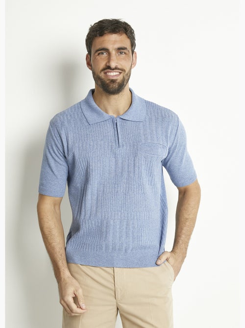 Polo zippé uni manches courtes coton cardé - Afibel - Kiabi
