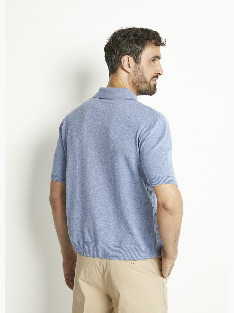 Polo zippé uni manches courtes coton cardé - Afibel Bleu jean - Kiabi