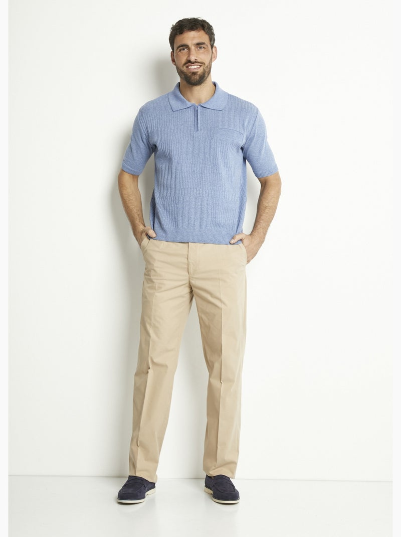 Polo zippé uni manches courtes coton cardé - Afibel Bleu jean - Kiabi