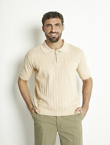 Polo zippé uni manches courtes coton cardé