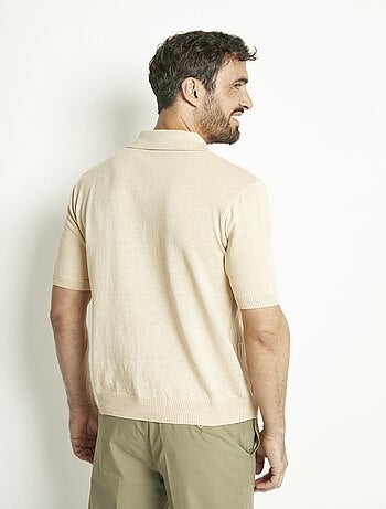 Polo zippé uni manches courtes coton cardé
