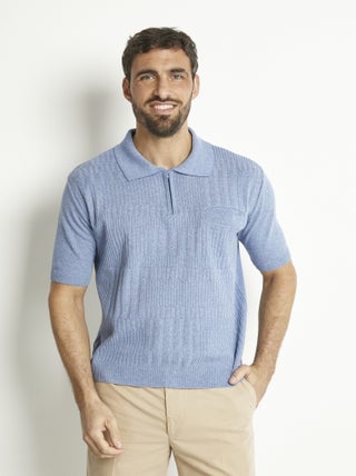 Polo zippé uni manches courtes coton cardé