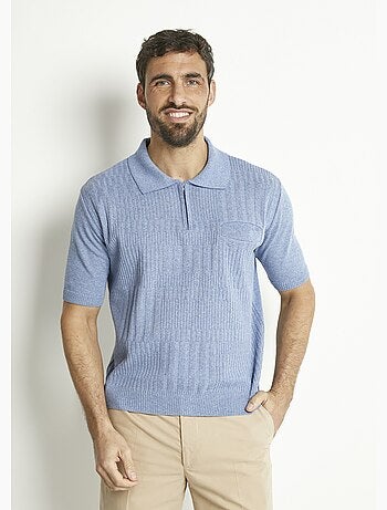 Polo zippé uni manches courtes coton cardé