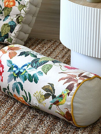 Polochon décoratif motif feuillage et oiseau