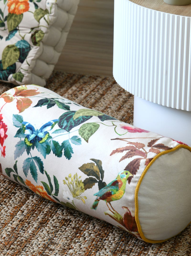 Polochon décoratif motif feuillage et oiseau Ecru - Kiabi