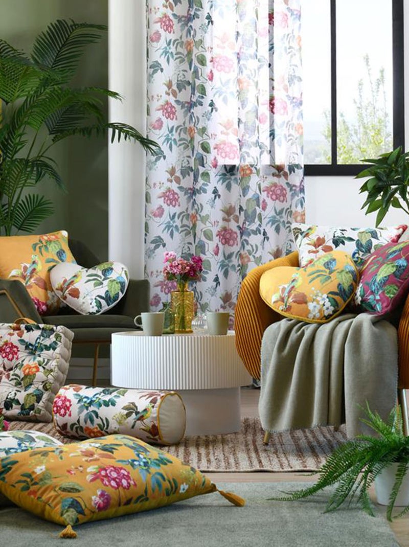 Polochon décoratif motif feuillage et oiseau Ecru - Kiabi