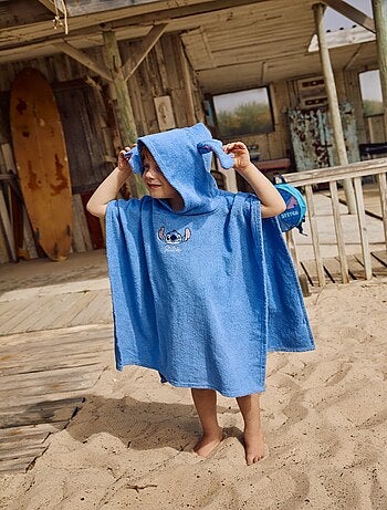 Poncho à capuche Disney Stitch - 100% Coton matière serviette - Bleu