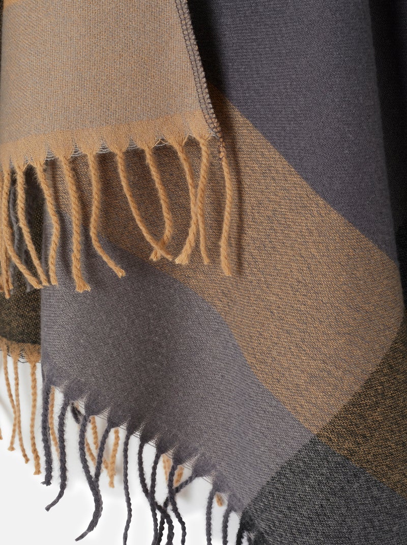 Poncho à carreaux - Damart Gris - Kiabi