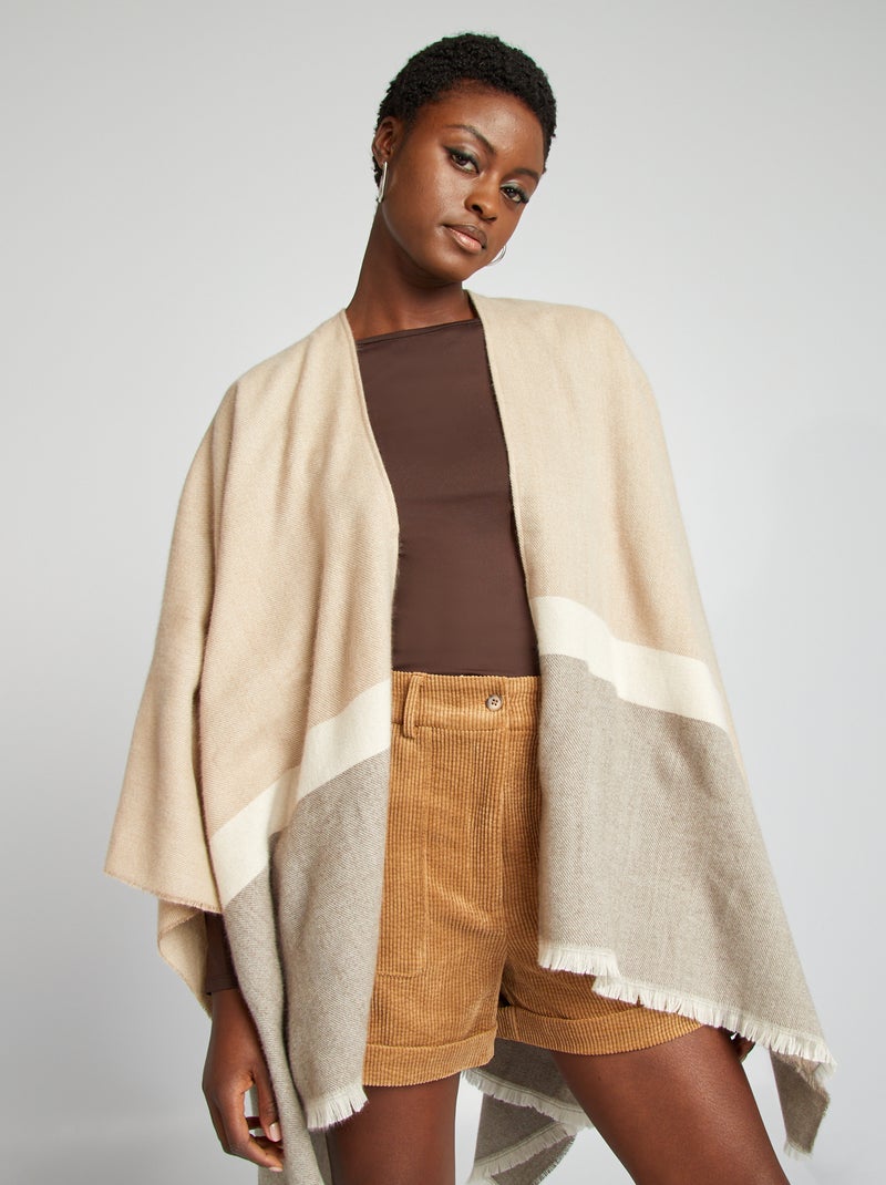 Poncho à franges Beige - Kiabi