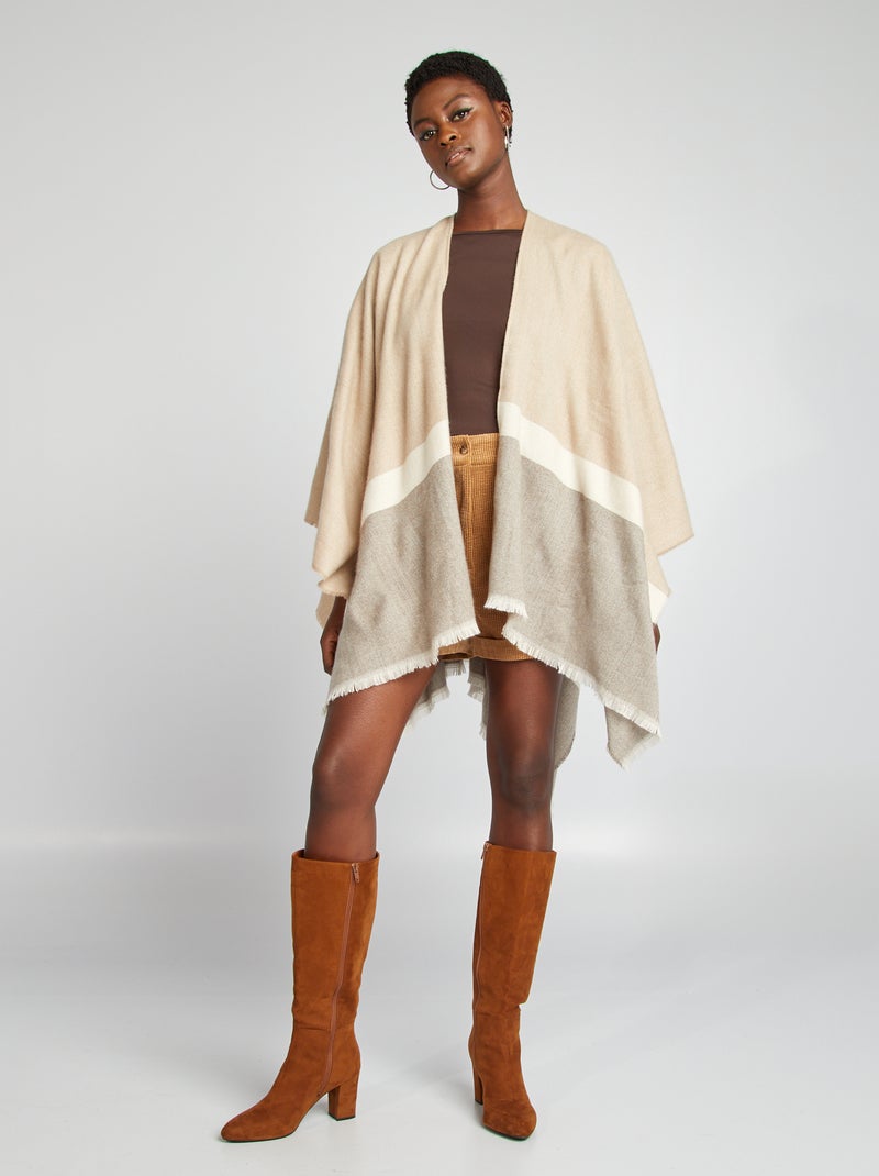 Poncho à franges Beige - Kiabi