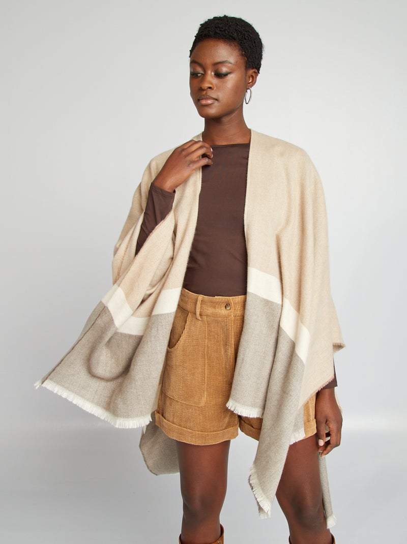 Poncho à franges Beige - Kiabi