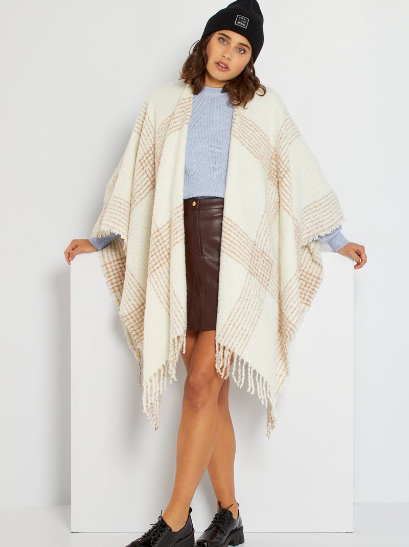 Poncho à franges beige - Kiabi