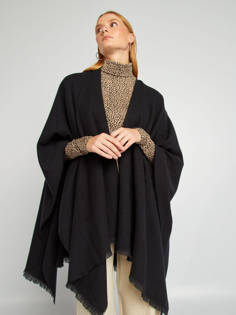 Poncho à franges Noir - Kiabi