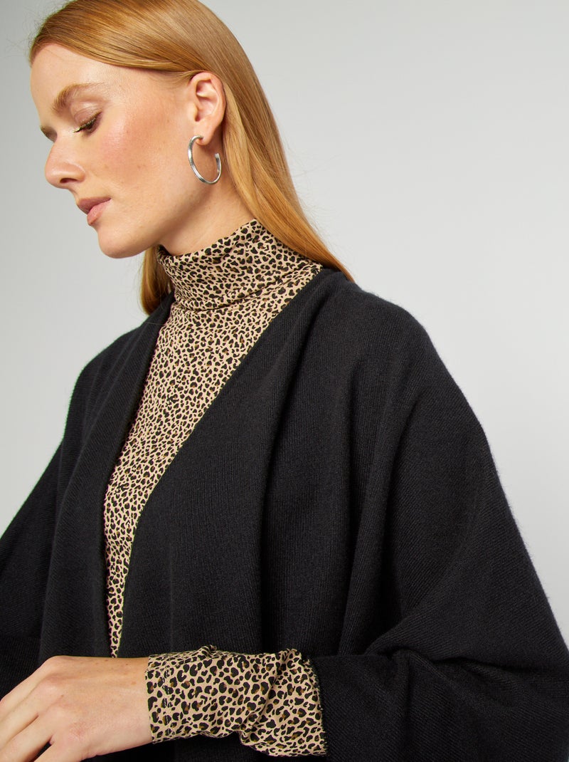 Poncho à franges Noir - Kiabi