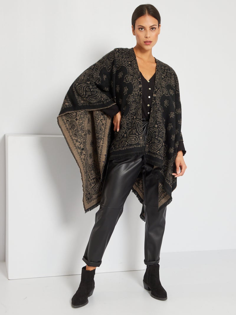 Poncho à petites franges Beige - Kiabi