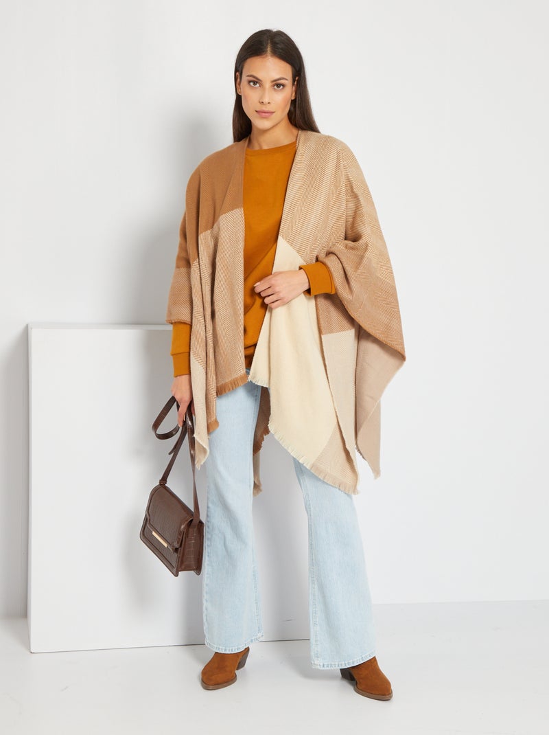 Poncho à petites franges Blanc/beige - Kiabi