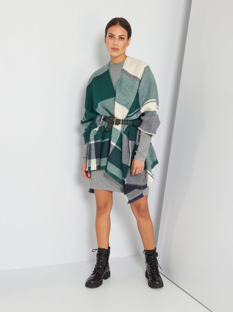 Poncho à petites franges Bleu - Kiabi