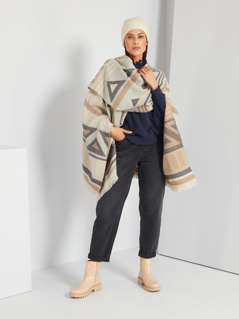 Poncho à petites franges GRIS - Kiabi