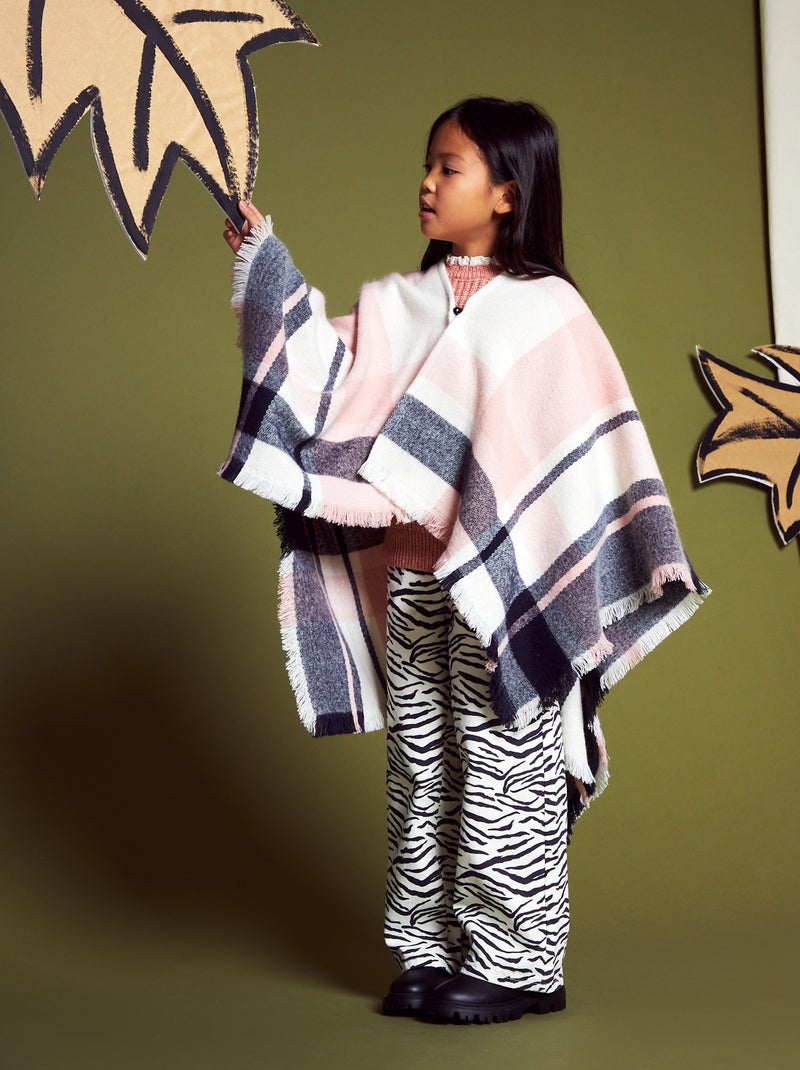 Poncho avec imprimé à 'carreaux' Rose - Kiabi