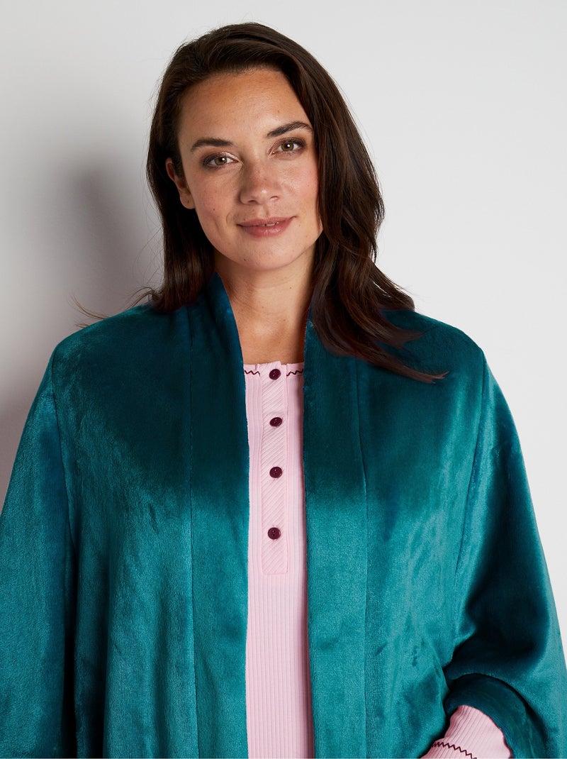Poncho bord à bord en maille peluche - Afibel Bleu canard - Kiabi