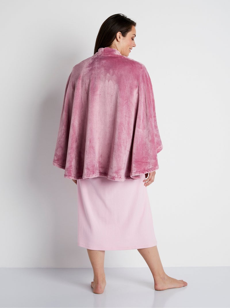 Poncho bord à bord en maille peluche - Afibel Rose - Kiabi