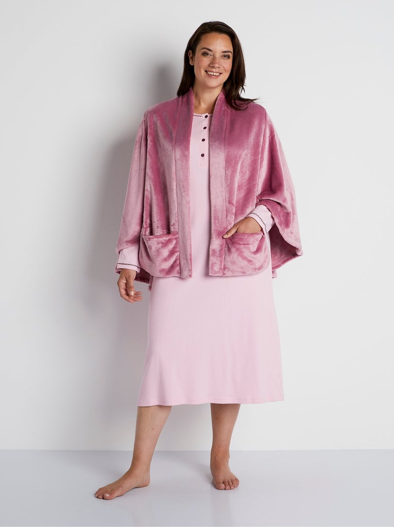 Poncho bord à bord en maille peluche - Afibel Rose - Kiabi