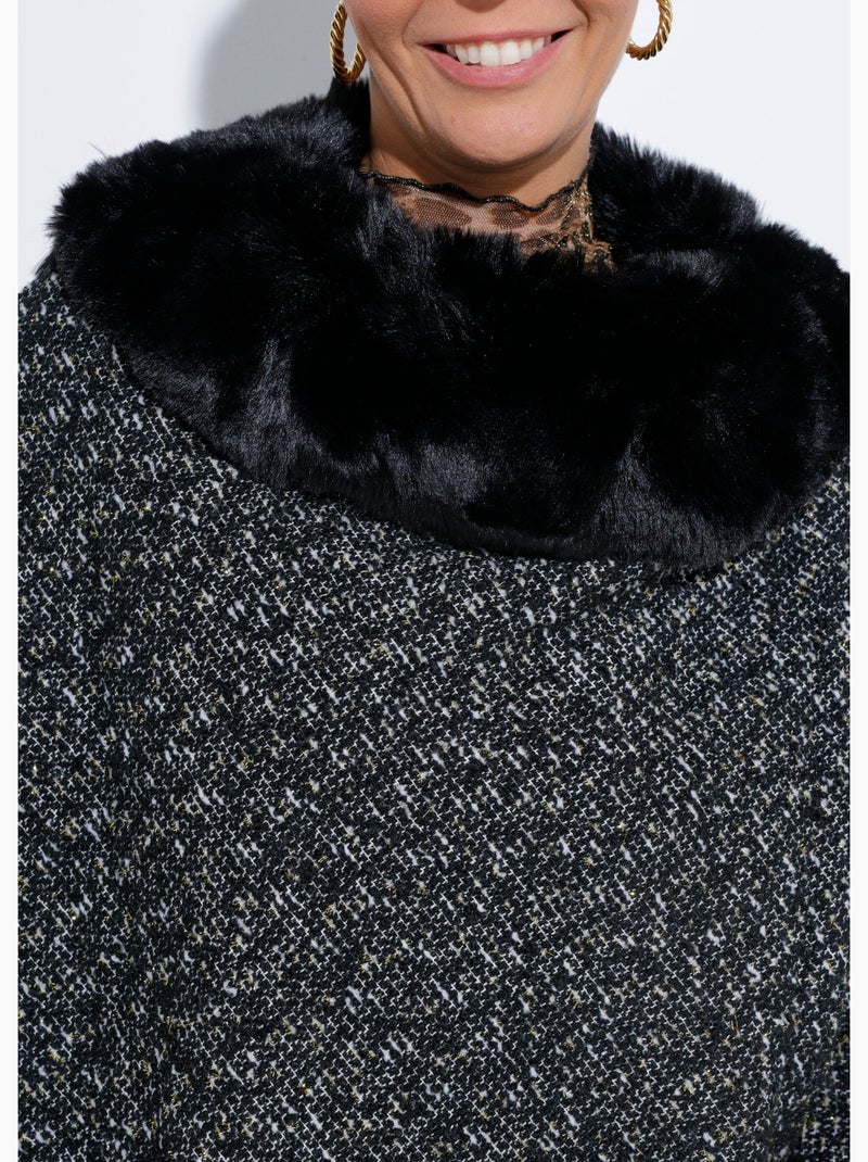 Poncho cape à carreaux détails fourrure - AFIBEL Noir - Kiabi