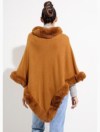 Poncho cape, bord fourrure ton sur ton - afibel