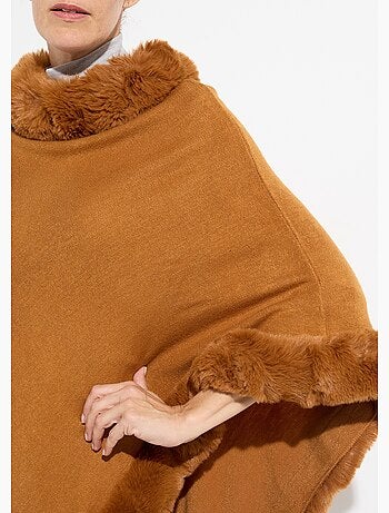 Poncho cape, bord fourrure ton sur ton - afibel