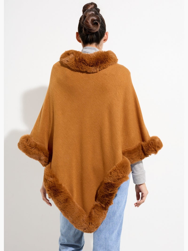 Poncho cape, bord fourrure ton sur ton - afibel Camel - Kiabi