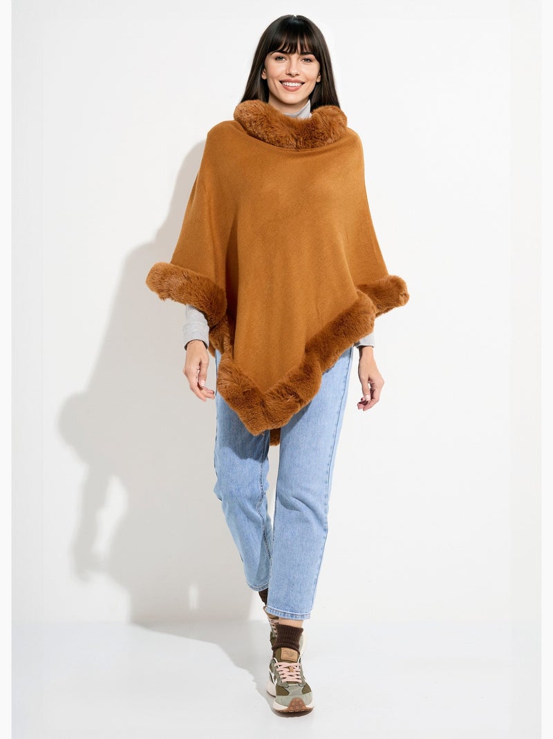 Poncho cape, bord fourrure ton sur ton - afibel Camel - Kiabi