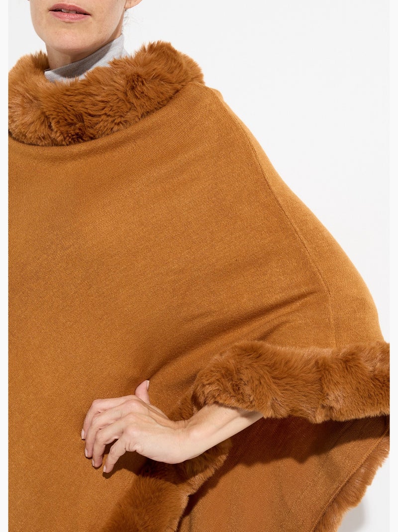 Poncho cape, bord fourrure ton sur ton - afibel Camel - Kiabi