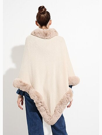 Poncho cape, bord fourrure ton sur ton - afibel
