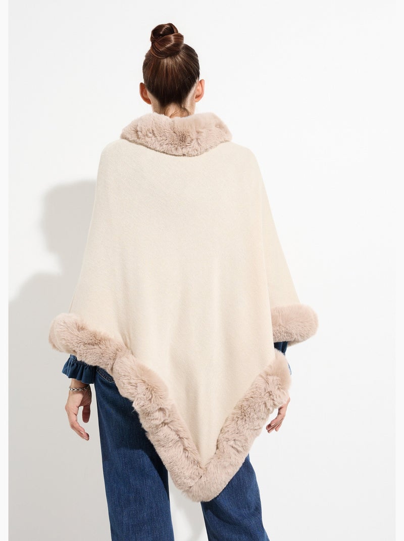 Poncho cape, bord fourrure ton sur ton - afibel Ecru - Kiabi