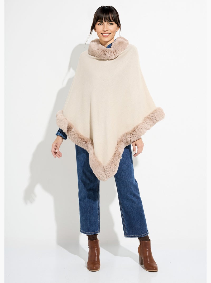 Poncho cape, bord fourrure ton sur ton - afibel Ecru - Kiabi