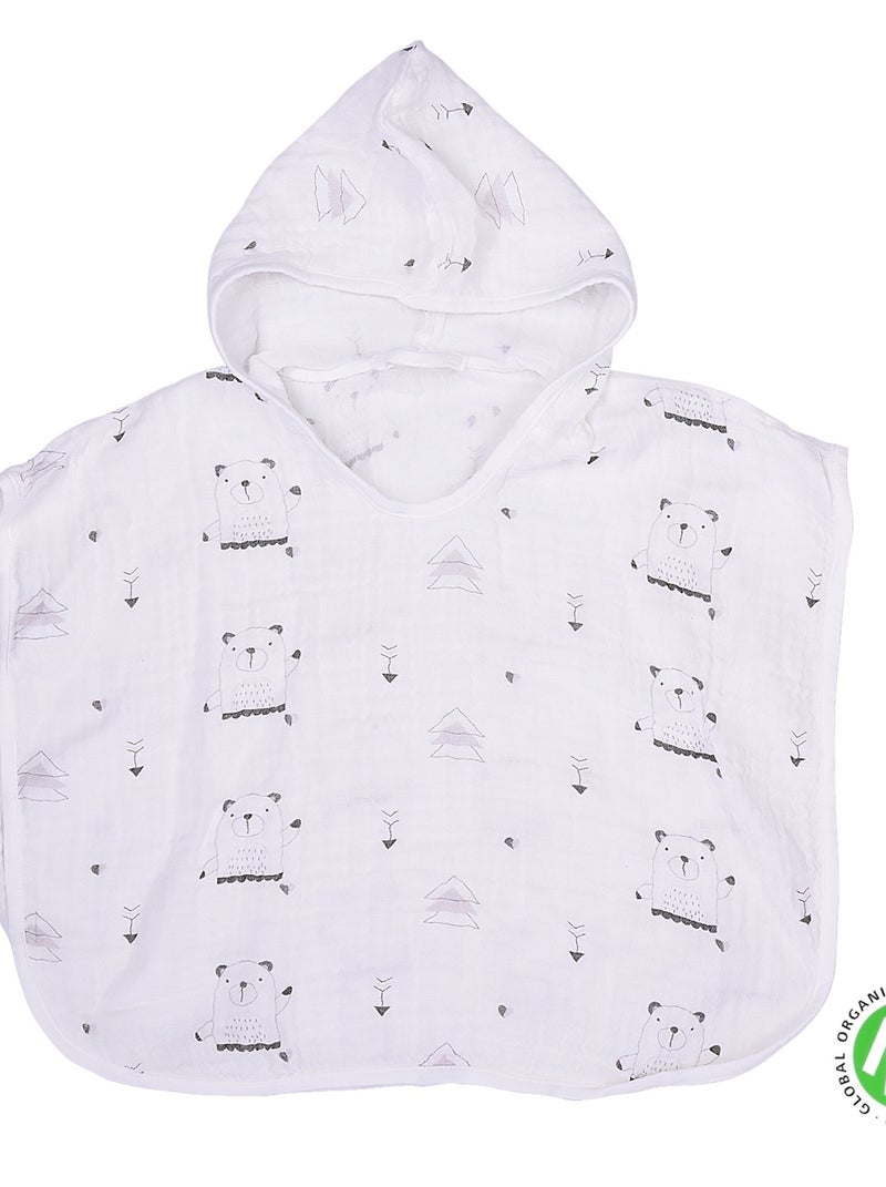 Poncho De Bain Bébé Et Enfant En Mousseline De Coton Bio - Bears Blanc - Kiabi