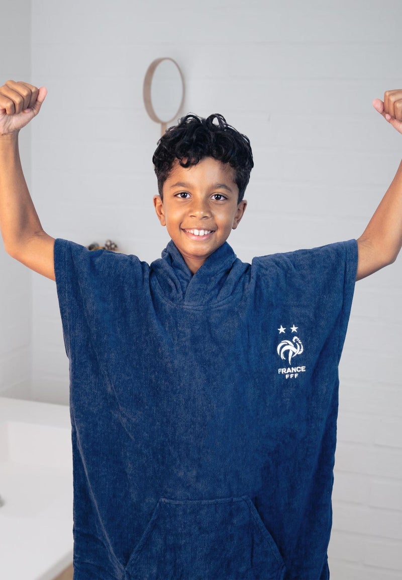 Poncho de bain Enfant 100% Coton, FFF LOGO Bleu marine - Kiabi